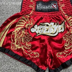 Hayabusa Muay Thai Shorts Mens 32 Red Gold Tiger Embroider Kickboxing MMA Train